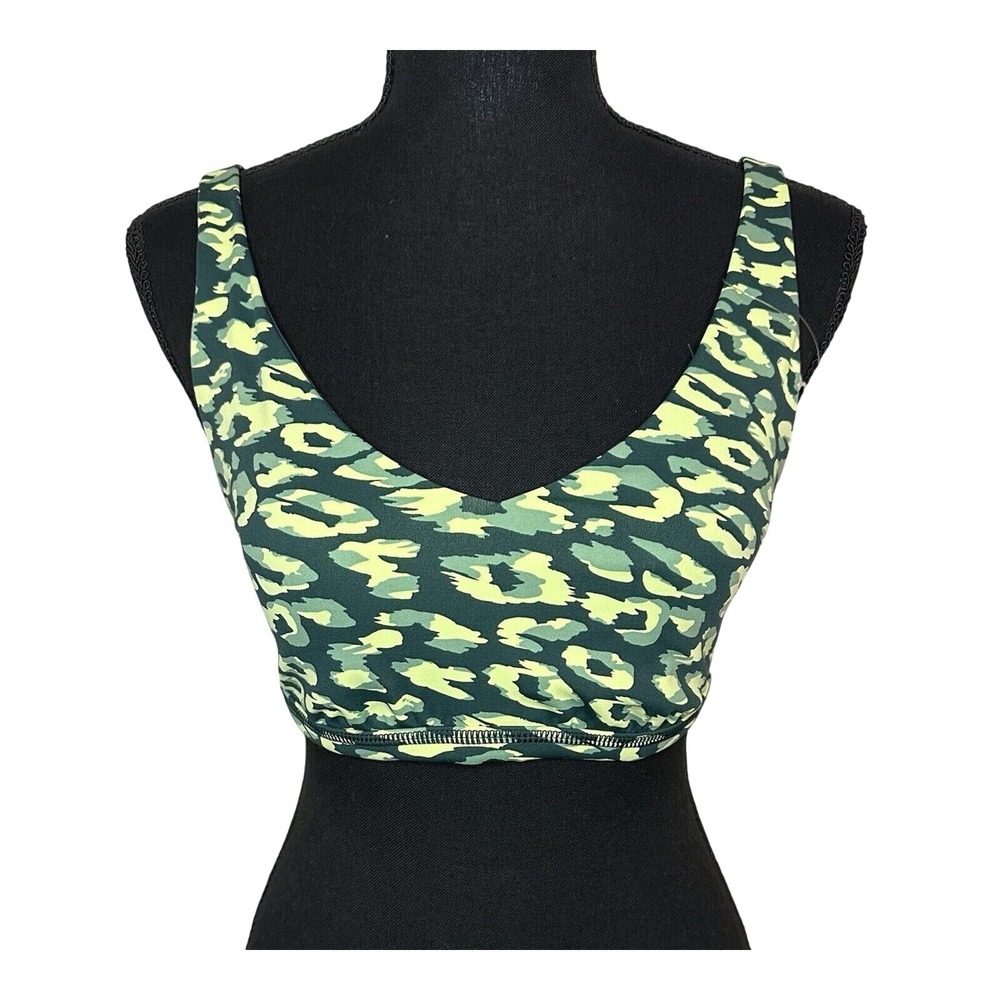 OFFLINE By AERIE Goals Plunge‎ Green Leopard Sports Bra XS NWT